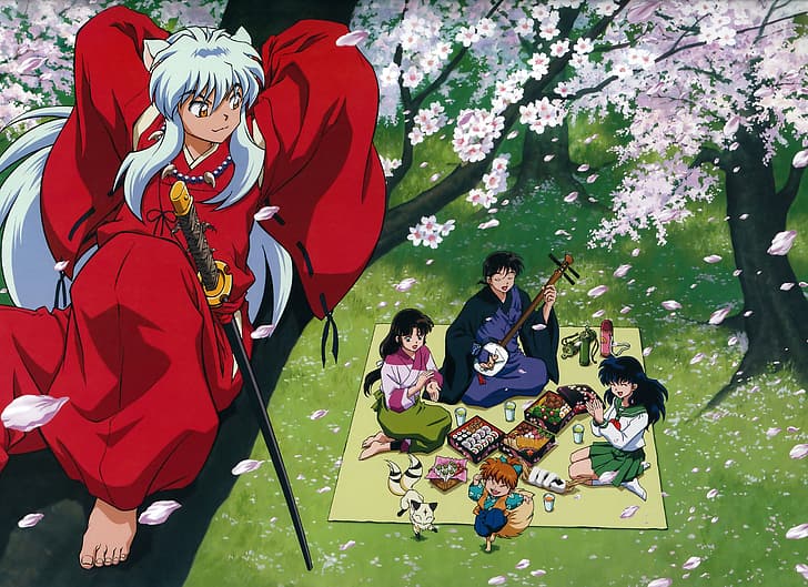 picnic, Inuyasha, anime, Higurashi Kagome, Sango (InuYasha), HD wallpaper