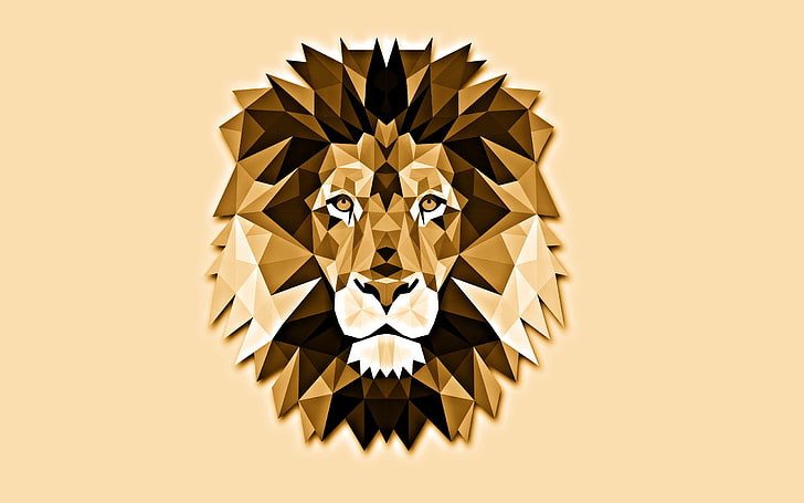 ภาพตัดปะสิงโต, ความเรียบง่าย, สิงโต, สีน้ำตาล, สีเบจ, วอลล์เปเปอร์ HD