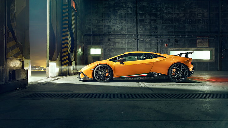 Super Car, hangar, Lamborghini Huracan, Lamborghini, voitures jaunes, Fond d'écran HD