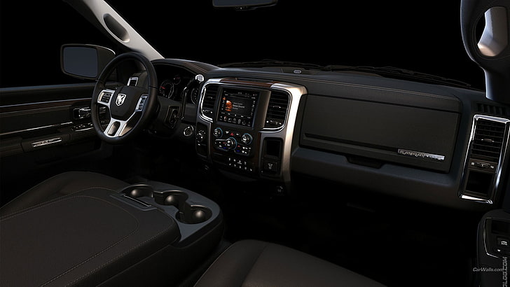 interior del automóvil negro y gris, Dodge RAM, Dodge, automóvil, interior del automóvil, Fondo de pantalla HD