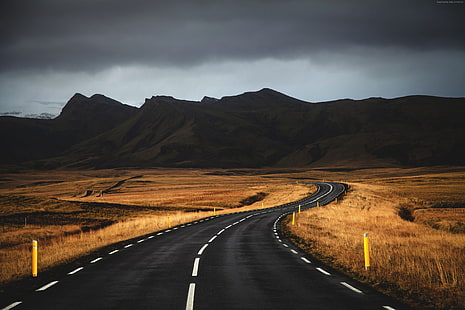 4k, nuvens, estrada, Islândia, montanhas, 5k, HD papel de parede HD wallpaper
