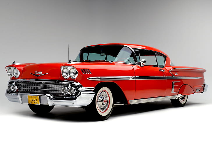 Chevrolet, качулката, светлини, класически, Bel Air, Impala, класически автомобил, 1958 г., решетка, Chevrolet Bel Air Impala, HD тапет