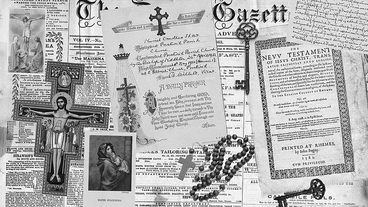 manik-manik rosario hitam, monokrom, Yesus Kristus, salib, rosario suci, kunci-kunci, Wallpaper HD