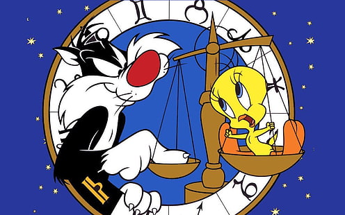 Looney Tunes Tweety Bird and Sylvester Cat Зодиакални знаци Hd фоново изображение за телефон 1920 × 1200, HD тапет HD wallpaper