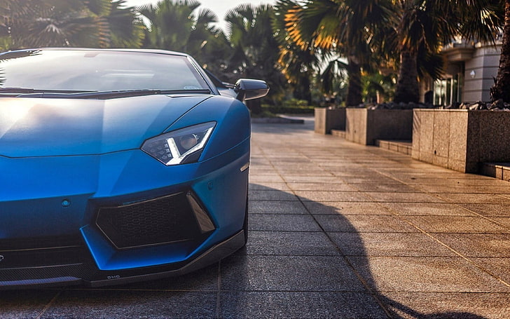 blaues Sportwagengebäude, Lamborghini, Lamborghini Aventador, Auto, blau, HD-Hintergrundbild