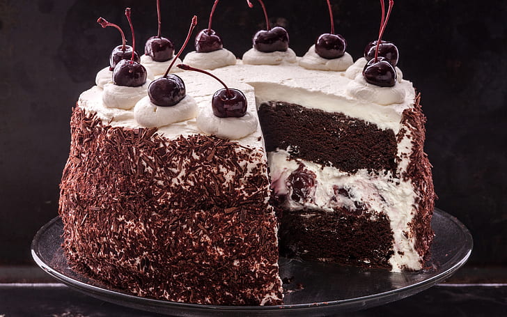 Gâteau forêt noire, chocolat, cerises, Noir, forêt, gâteau, chocolat, cerises, Fond d'écran HD