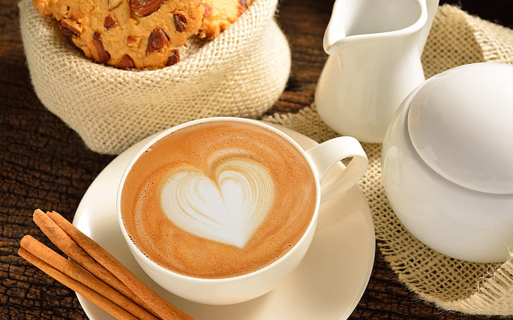 Café, amor, coração, xícara, comida, café da manhã, Café, amor, coração, xícara, comida, café da manhã, HD papel de parede