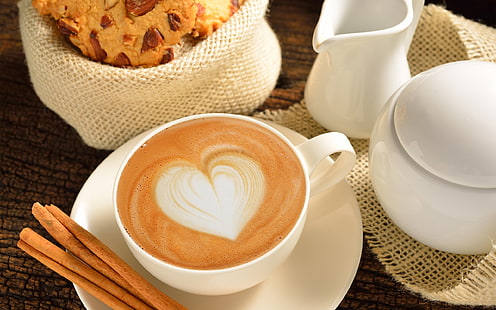 Кафе, любов, сърце, чаша, храна, закуска, кафе, любов, сърце, чаша, храна, закуска, HD тапет HD wallpaper