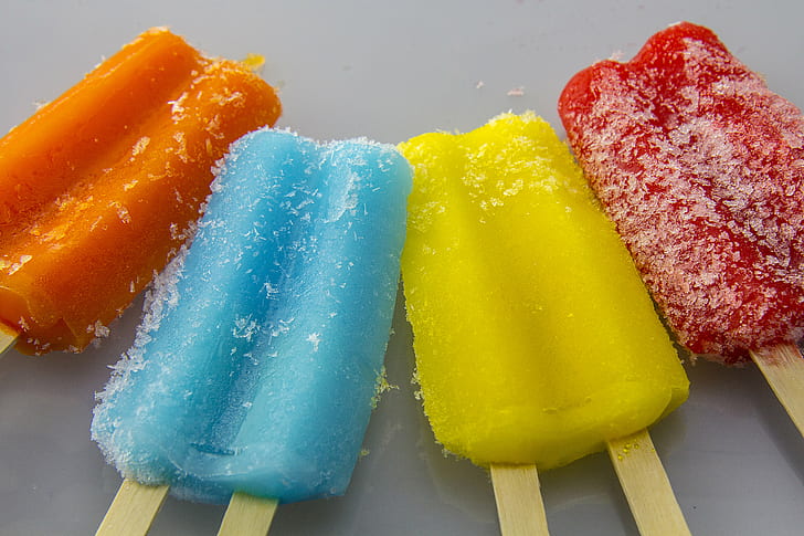 four frosted popsicles, flavored Ice, food, dessert, ice, sweet Food, candy, frozen, ice Cream, stick - Plant Part, lollipop, gourmet, refreshment, multi Colored, HD wallpaper