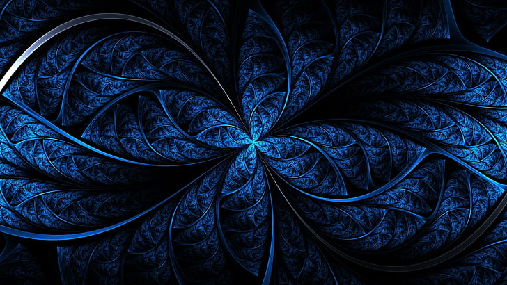 blue, fractal art, dark blue, symmetry, navy blue, pattern, dark, texture, graphics, artwork, HD wallpaper