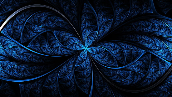 biru, seni fraktal, biru tua, simetri, biru tua, pola, gelap, tekstur, grafik, karya seni, Wallpaper HD HD wallpaper