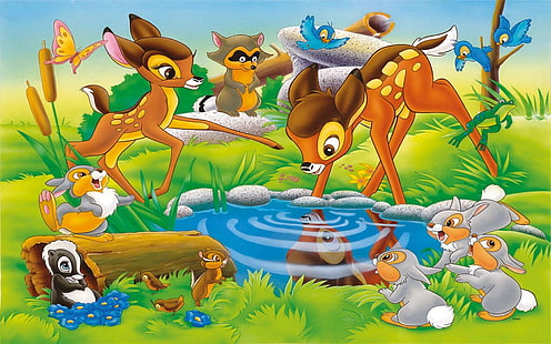 Bambi’s Friends Faline Flower Thumper Miss Bunny At The Spring Drink Water Walt Disney Movies Photo Wallpaper Hd 1920×1200, HD wallpaper HD wallpaper