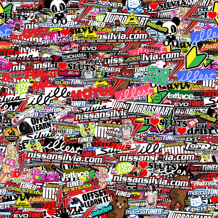 Carta da parati collage Illest, Sticker Bomb, bastoni, bombe, Sfondo HD