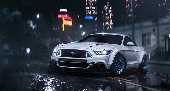 vit Ford Mustang, fordon, bil, Ford Mustang, Need for Speed, HD tapet HD wallpaper