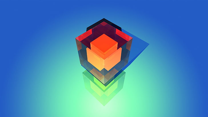 red and black cube illustration, Facets, Justin Maller, abstract, gradient, HD wallpaper
