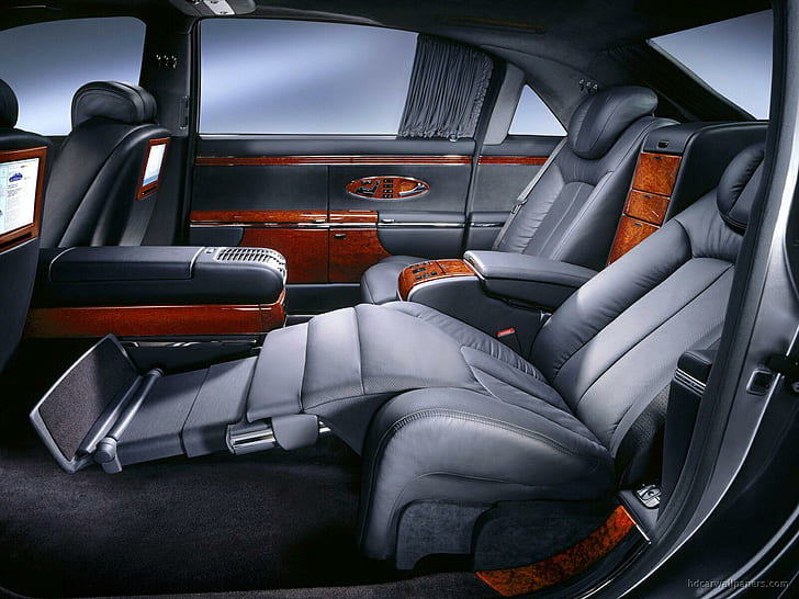 Interni Maybach, seggiolino auto reclinabile in pelle grigia, interni, maybach, automobili, Sfondo HD