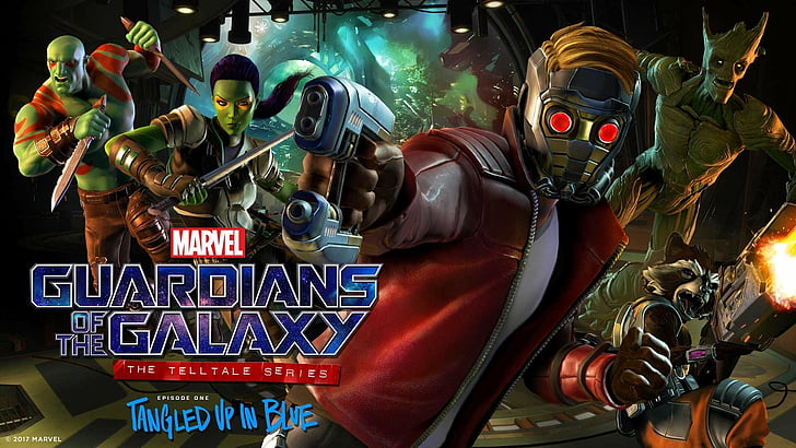 Videospiel, Guardians of the Galaxy: Die verräterische Serie, Drax The Destroyer, Gamora, Groot, Guardians of the Galaxy, Raketenwaschbär, Star Lord, HD-Hintergrundbild