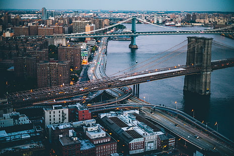 Ponti di Brooklyn e Manhattan, New York, città, New York City, Sfondo HD HD wallpaper