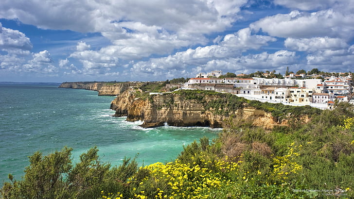 Pantai di Carvoeiro, Algarve, Portugal, Eropa, Wallpaper HD