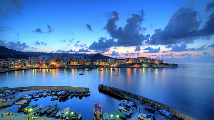 plan d'eau, photographie, paysage urbain, Malte, ports, bateau, mer, panoramas, Fond d'écran HD