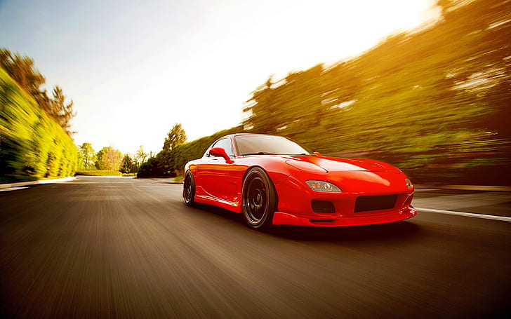 Red Mazda Rx 7 Fd Supercar Run In High Speed Red Mazda Supercar Run Hd Wallpaper Wallpaperbetter