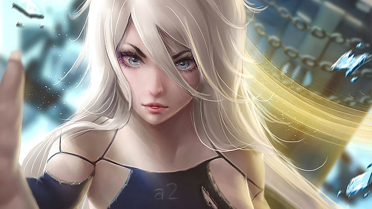 weiße Haare weiblichen Anime Charakter Tapete, A2 (Nier: Automata), Nier: Automata, NieR, HD-Hintergrundbild