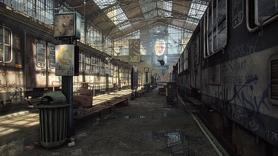 серый мусорный ящик, Unreal Engine 4, Half-Life 2, видеоигры, апокалипсис, City 17, Valve, рендер, HD обои HD wallpaper