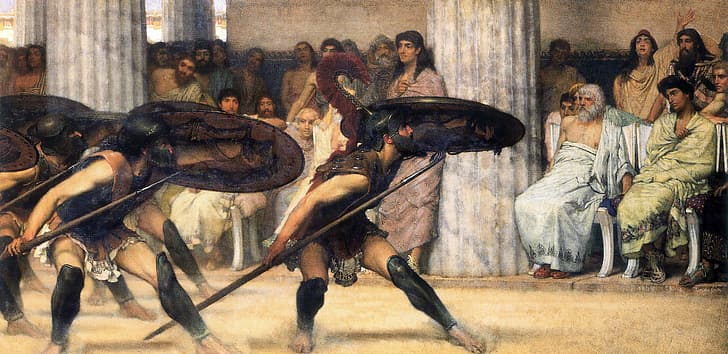 A Pyrrhic Dance, Lawrence Alma-Tadema, pintura, arte clássica, HD papel de parede
