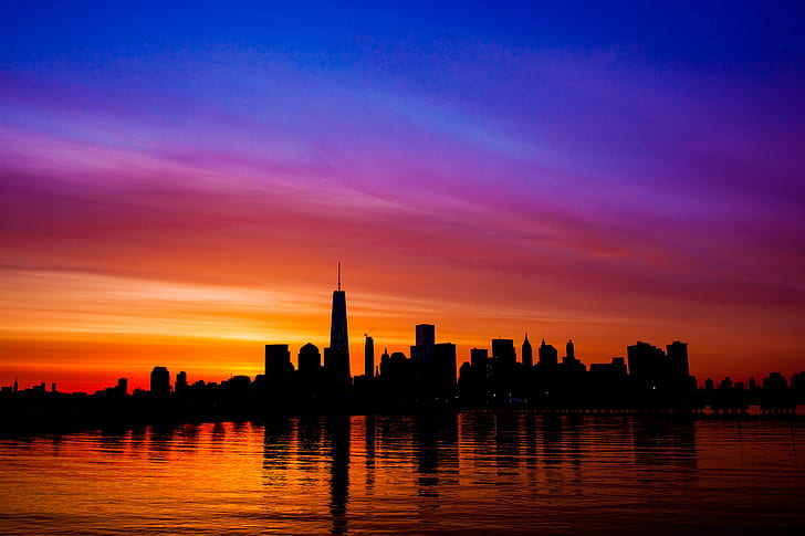 ภาพเงาของอาคารภายใต้ท้องฟ้าสีส้มและสีฟ้านิวยอร์กซิตี้พระอาทิตย์ขึ้น One World Trade Center ภาพเงาภาพถ่ายอาคารสีส้มและสีฟ้าท้องฟ้าสีคราม One World World Trade WTC โดมทาวเวอร์ NYC เส้นขอบฟ้าตึกระฟ้า , แมนฮัตตันตอนล่าง, พระอาทิตย์ตก, เส้นขอบฟ้าในเมือง, ทิวทัศน์, สถานที่ที่มีชื่อเสียง, เมือง, ภาพสะท้อน, ฉากในเมือง, พลบค่ำ, สถาปัตยกรรม, ย่านใจกลางเมือง, ท้องฟ้า, ภายนอกอาคาร, โครงสร้างที่สร้างขึ้น, uSA, วอลล์เปเปอร์ HD