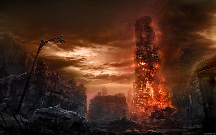 Apokalypse, apokalyptisch, dunkel, Zeichnung, Feuer, romantisch, HD-Hintergrundbild