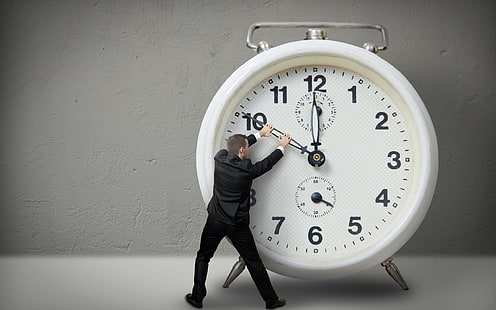 white alarm clock, clocks, suits, men, time, simple background, HD wallpaper HD wallpaper