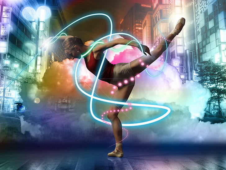 الرقص في الضوء ، والرقص ، والضوء ، والرقص الجديد ، والبنت ، ثلاثية الأبعاد والمجردة، خلفية HD