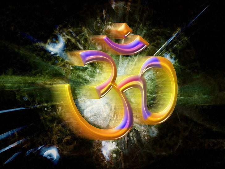 Om, illustration Ohm jaune et violet, religieux, hindou, Fond d'écran HD