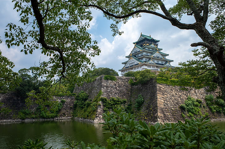 اليابان ، قلعة أوساكا ، أوساكا ، العمارة الآسيوية، خلفية HD
