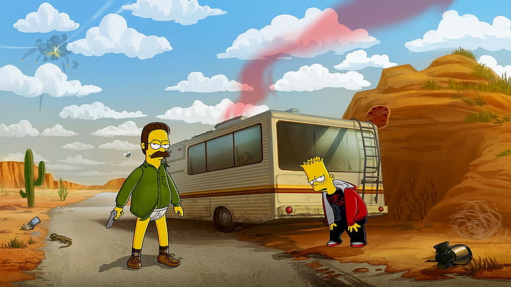 The Simpsons, Breaking Bad, Ned Flanders, Bart Simpson, humor, desert, HD wallpaper
