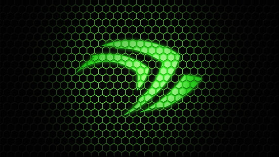 Grön Nvidia-logotyp, sexkantig bakgrund, grön logotyp, Grön, Nvidia, Logotyp, Hexagon, Bakgrund, HD tapet HD wallpaper