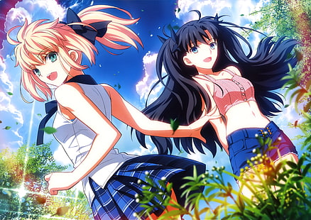 Saber och Tohsaka of Fate Series illustration, Fate Series, Saber, Tohsaka Rin, HD tapet HD wallpaper