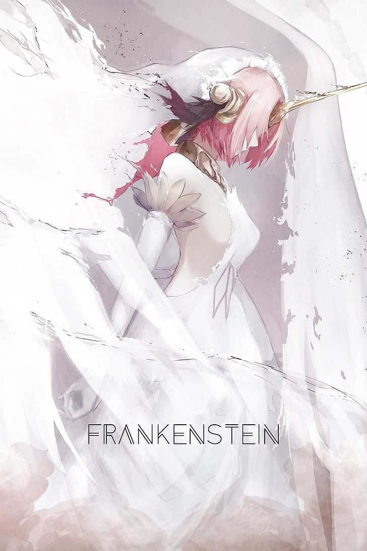 Série Fate, Destino / Apócrifos, garotas de anime, Berserker of Black, vestido branco, Frankenstein (Destino / Apócrifos), cabelo rosa, HD papel de parede, papel de parede de celular