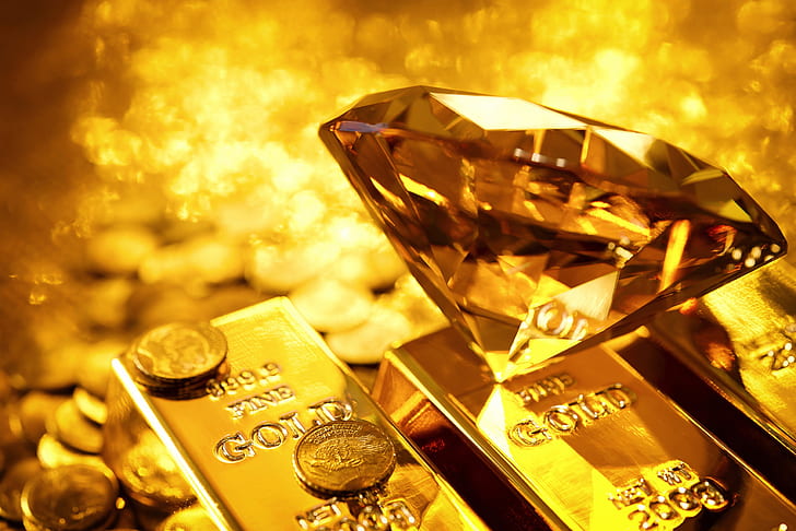 emas, berlian, koin, Wallpaper HD
