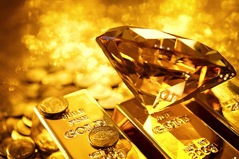 금, 다이아몬드, 동전, HD 배경 화면 HD wallpaper