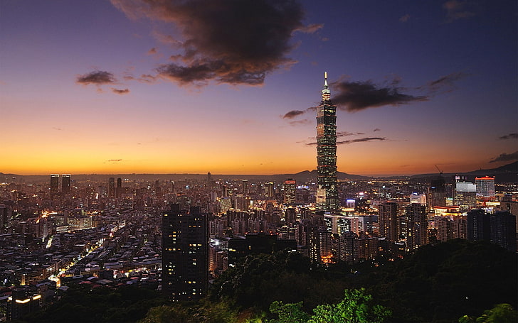бетонные высотные здания, Тайбэй, Тайвань, небоскребы, вид сверху, HD обои