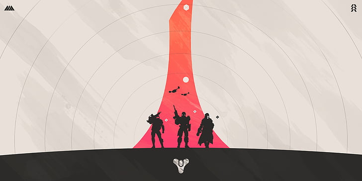 silueta de la ilustración de tres hombres, Destiny, Hunter, Warlock, Titan, Minimal, Fondo de pantalla HD