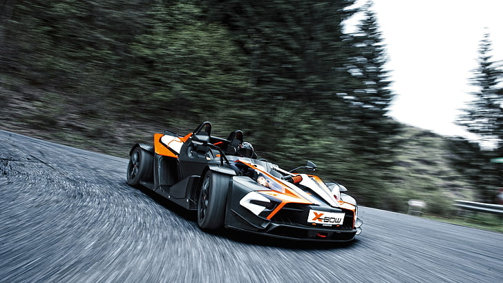 черен, оранжев и бял картинг, KTM, x-bow, състезателни, автомобил, превозно средство, състезателни коли, HD тапет