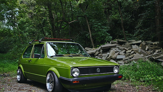 zielony Volkswagen 5-drzwiowy hatchback, Volkswagen, golf I, Golf 1, Tapety HD HD wallpaper
