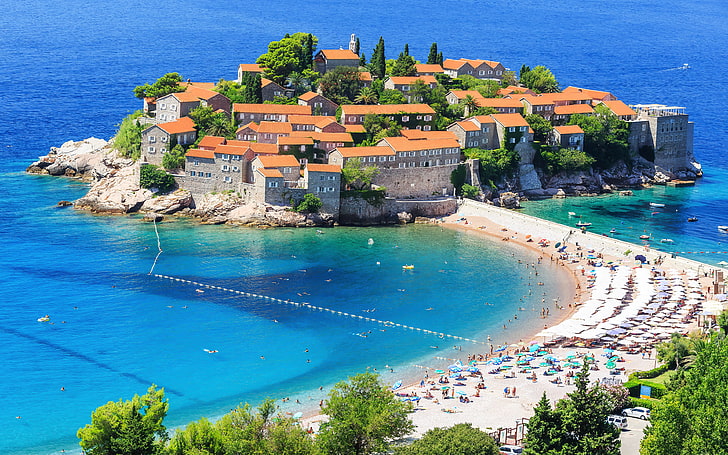 Sveti Stefan En liten ö vid stranden av Adriatiska havet i Montenegro nära staden Budva 3840 × 2400, HD tapet