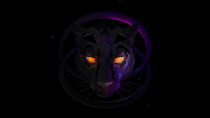 black, black panther, purple, low poly, digital art, lowpoly, violet, darkness, big cat, artwork, graphics, HD wallpaper