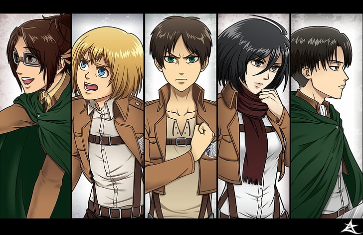 Anime, Attack On Titan, Armin Arlert, Eren Yeager, Hange Zoë, Levi Ackerman, Mikasa Ackerman, Shingeki No Kyojin, HD wallpaper