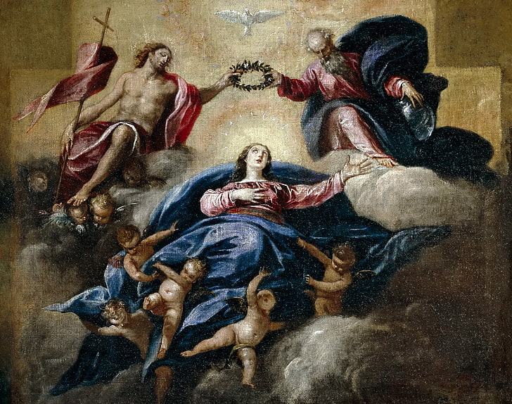 obraz, religia, mitologia, Sebastian Herrera Barnuevo, Koronacja Marii Panny, Tapety HD