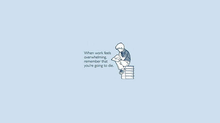 boy reading book with text overlay illustration, minimalism, quote, blue background, drawing, dark humor, simple, simple background, HD wallpaper