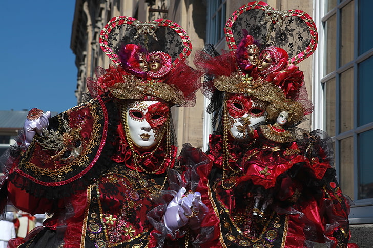 mask, pair, costume, Venice, carnival, exotic, HD wallpaper
